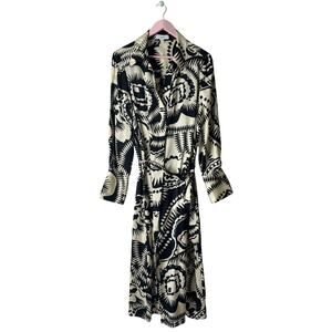 Reiss Abstract Black and Cream Midi Dress